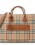Canvas Vintage Check Calfskin Medium Freya Tote Briar Brown