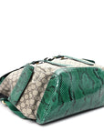 GG Supreme Monogram Snakeskin Ophidia Double Buckle Backpack Brown Green