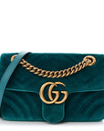 Velvet Matelasse Mini GG Marmont Shoulder Bag Pavone Cyan