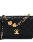 Lambskin Quilted Lion Motif Wallet On Chain WOC Black