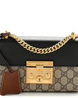 GG Supreme Monogram Calfskin Small Padlock Shoulder Bag Beige Black Cuir