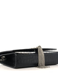 Calfskin Crocodile Embossed Small Classic Monogram Kate Tassel Satchel Black