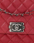 Glazed Calfskin Quilted Soft Boy Flap Red