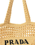 Yarn Raffia Effect Crochet Logo Embroidered Tote Bag Naturale