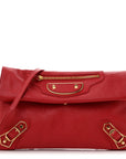 Chevre Gold Metallic Edge Hardware Envelope Clutch Rouge Grenade