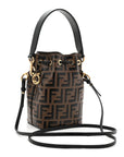 Vitello Liberty F is FNDI Bi-Color FF 1974 Embossed Mini Mon Tresor Bucket Bag Maya Black