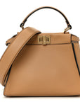 Vitello Seta Canvas FF Embroidered Mini Peekaboo Iconic Satchel Miele Scuro Poudre