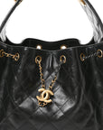 Shiny Crumpled Calfskin Quilted Small CHNL 25 Handbag Black