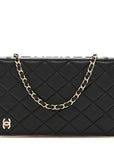 Lambskin Quilted Book Wallet On Chain WOC Black