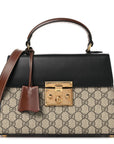 GG Supreme Monogram Calfskin Small Padlock Top Handle Bag Beige Black Cuir