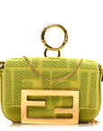 Canvas Vitello King FF Embroidered Nano Maxi Buckle Baguette Charm Wasabi