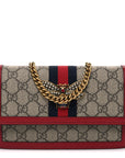 GG Supreme Monogram Web Queen Margaret Chain Wallet Red