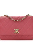 Lambskin Quilted Trendy CC Wallet On Chain WOC Bright Pink