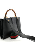 Calfskin Bamboo Web Large Dionysus Top Handle Bag Black Bright Evergreen Hibiscus Red