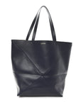 Shiny Calfskin Large Puzzle Fold Tote Abyss Blue