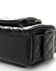 Shiny Crumpled Lambskin Quilted Medium Preppy Pocket Camera Case Black