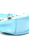 Extra Supple Calfskin Crocodile Embossed Le Cagole Shoulder Bag XS Sky Blue