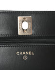 Lambskin Quilted Trendy CC Wallet On Chain WOC Black