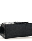Shiny Calfskin Monochrome Crocodile Embossed Small Hourglass Top Handle Bag Black
