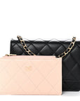 Lambskin Quilted Mini Wallet on Chain WOC Black Pink