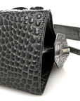 Shiny Supple Calfskin Crocodile Embossed Neo Classic Silver Hardware S City Dark Grey