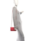 Lambskin Quilted Trendy CC Wallet On Chain WOC Bright Pink