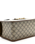 GG Supreme Monogram Azalea Calfskin Mini Horsebit 1955 Foldover Top Handle Bag Beige Ebony Brown Sugar