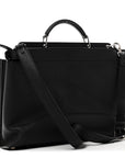 Cuoio Romano Selleria Vitello Grace Glazed Fabric FF 1974 Large Peekaboo Iconic Essential Satchel Black