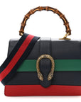 Moon Calfskin Bamboo Web Medium Dionysus Top Handle Bag Blue Emerald Hibiscus Red