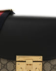 GG Supreme Monogram Web Medium Padlock Messenger Shoulder Bag Black