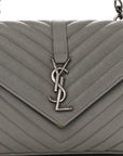 Sheepskin Matelasse Chevron Monogram Medium College Bag Granite