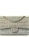 Tweed Quilted Medium Double Flap Blue Multicolor