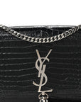 Calfskin Crocodile Embossed Small Classic Monogram Kate Tassel Satchel Black