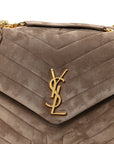 Suede Y Quilted Monogram Medium Loulou Chain Satchel Taupe