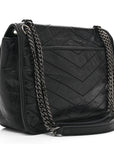 Crinkled Calfskin Matelasse Monogram Medium Niki Chain Satchel Black