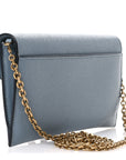 Grained Calfskin Saddle Chain Pouch Cloud Blue