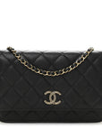 Caviar Quilted Perforated Metal CC Wallet On Chain WOC Black