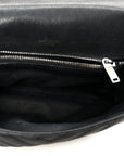 Sheepskin Matelasse Chevron Monogram Monochrome Medium College Bag Black