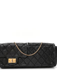 Glazed Calfskin Quilted Reissue Double Flap Clutch Black