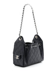 Metallic Caviar Quilted Mini CHNL 25 Handbag Dark Blue