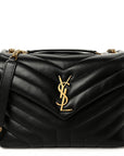 Calfskin Y Quilted Monogram Small Loulou Chain Satchel Black