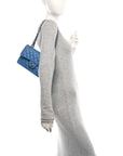Caviar Quilted Small Double Flap Blue