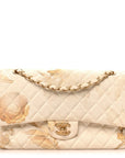 Denim Floral Printed Medium Double Flap Beige