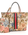 GG Supreme Monogram Water Flora Web Large Ophidia Tote Beige White Multicolor