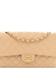 Caviar Quilted Medium Double Flap Beige
