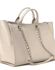 Caviar Medium Studded Deauville Tote Ivory