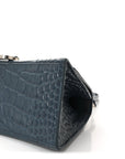 Shiny Calfskin Crocodile Embossed Small Hourglass Top Handle Bag Dark Petrol Blue