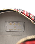 Tweed Quilted CHNL 19 Round Clutch With Chain Red Black White Green
