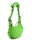 Extra Supple Calfskin Crocodile Embossed Le Cagole Shoulder Bag XS Acid Green