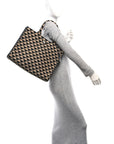 Jacquard Saffiano Triangolo Symbole Embroidered Large Tote Black Corda